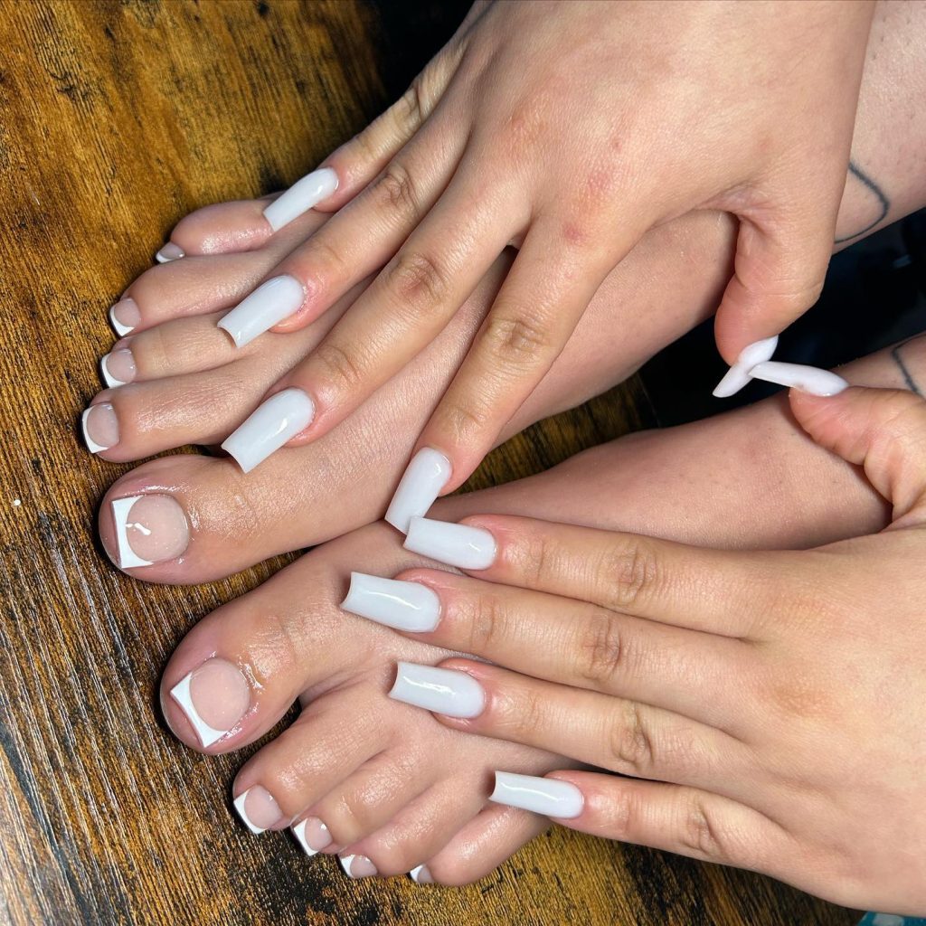 matching white hand toe nail