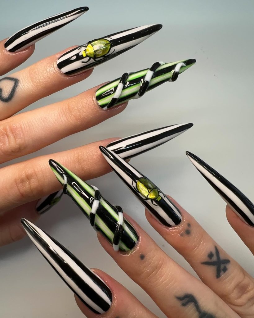3d beetlejuice nails