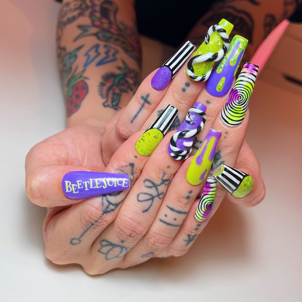 colorful beetlejuice nails