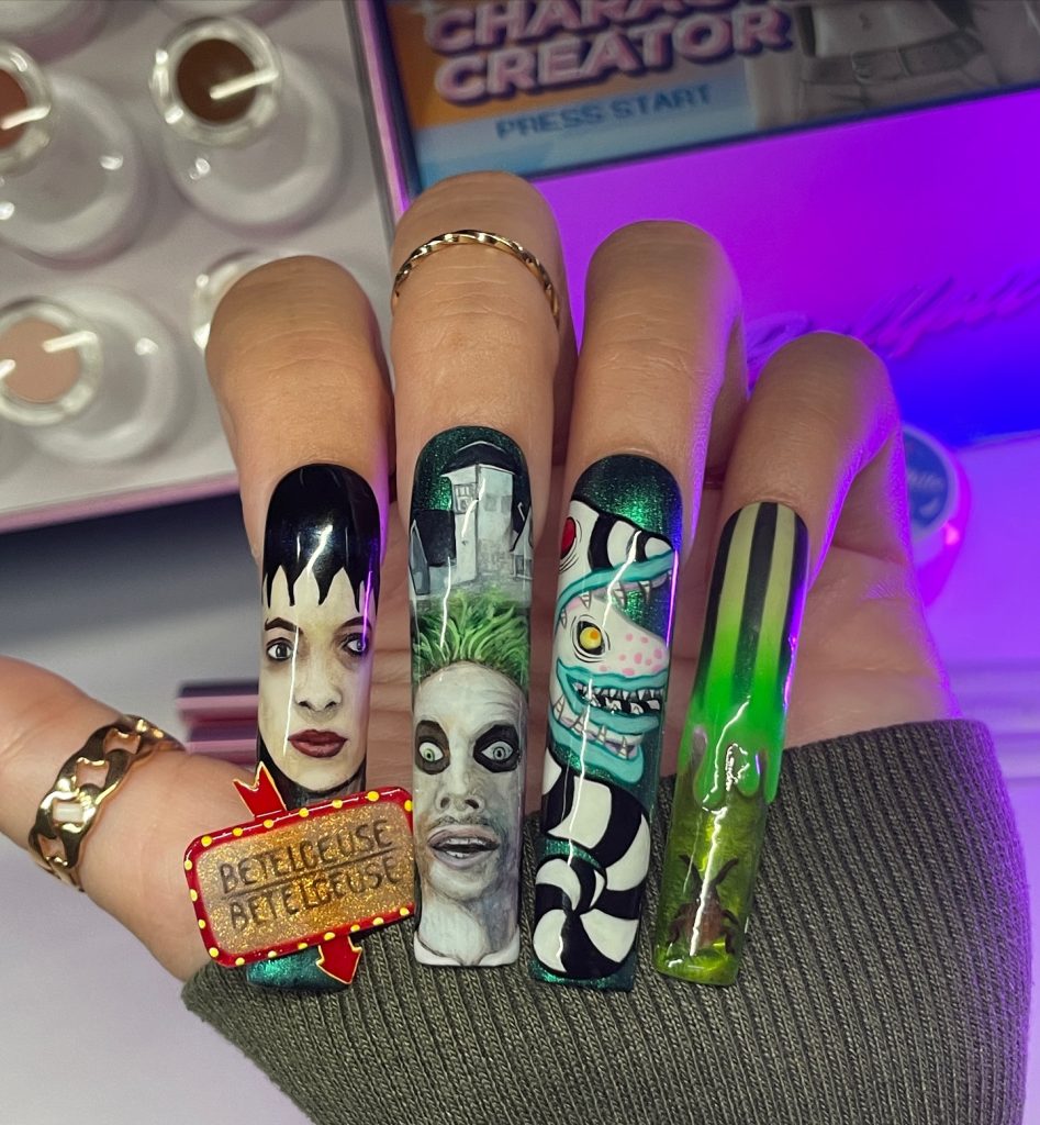 handpainted bettlejuice nails