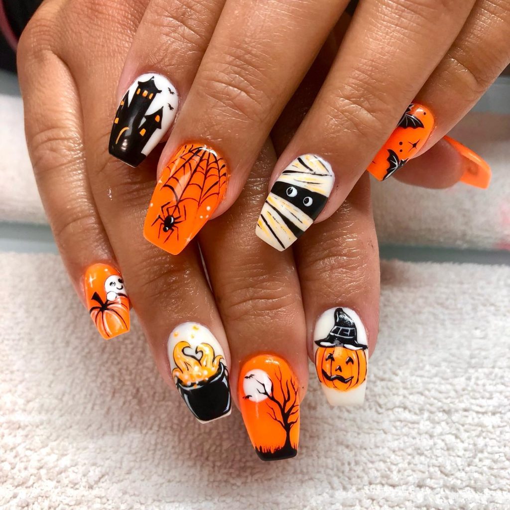 orange spooky halloween nails