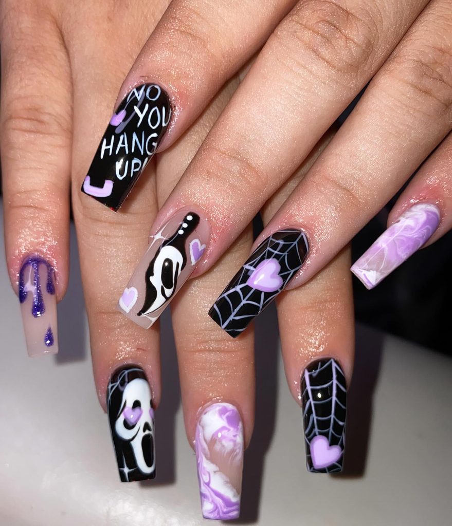 purple spooky halloween nails