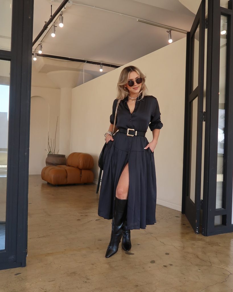 black dress with high boots