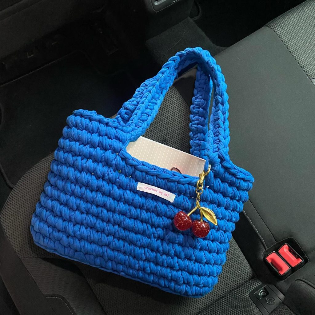 blue crochet bag