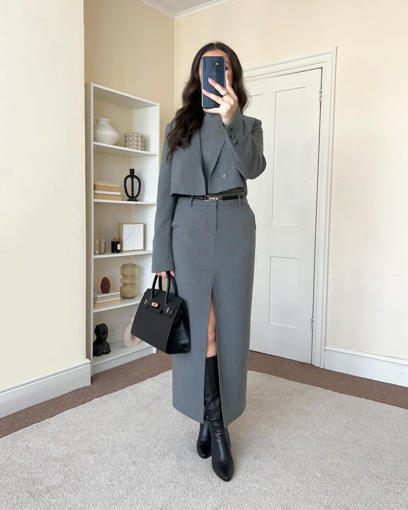 grey office outfit
