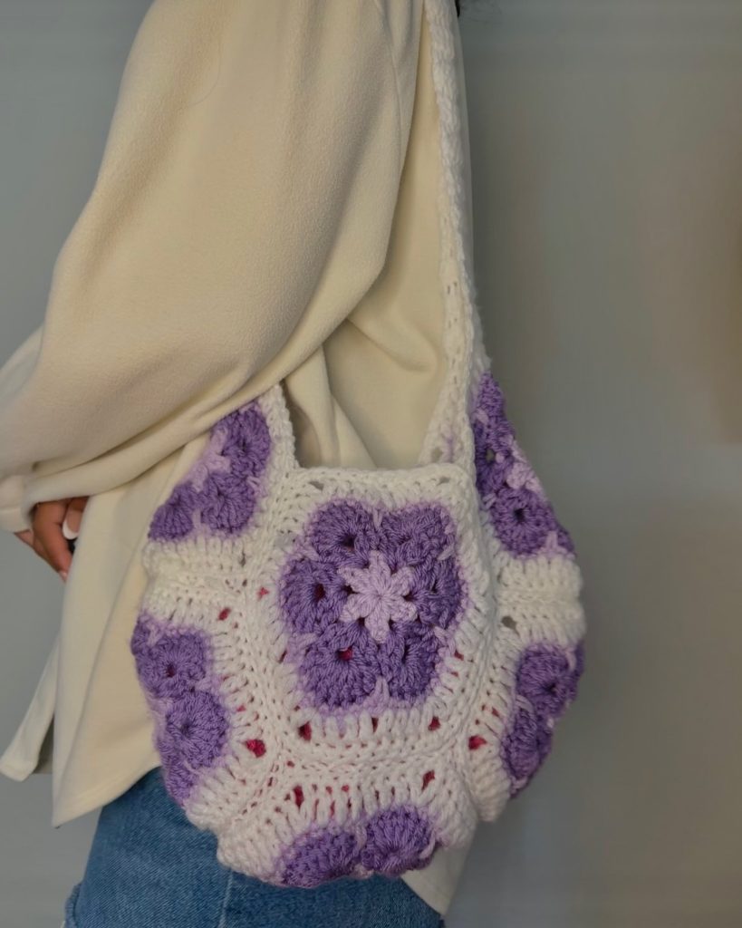 purple crochet bag