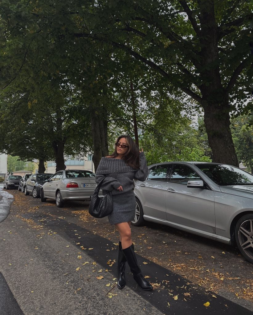 stylish dress with high boots