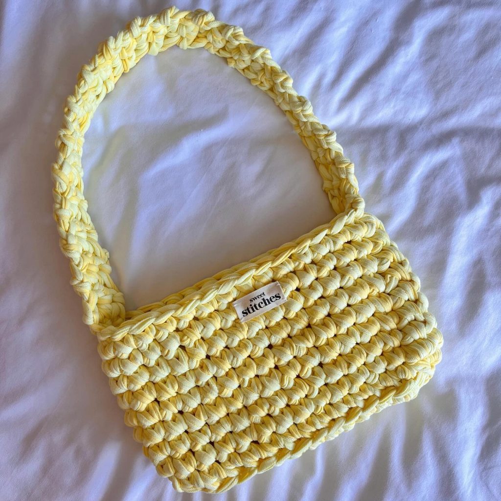 yellow crochet bag