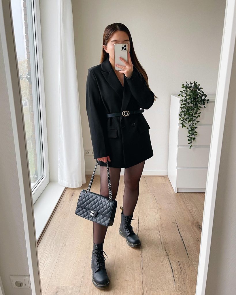 blazer outfit with combat boots