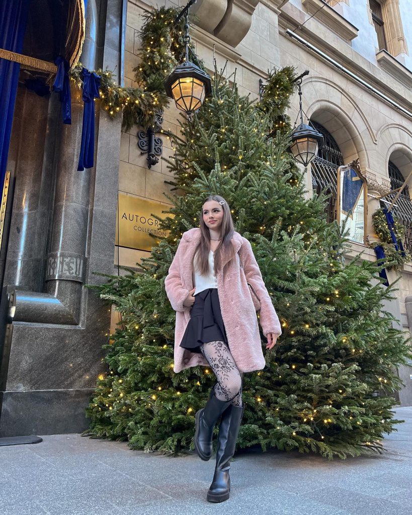 pink casual winter outfit