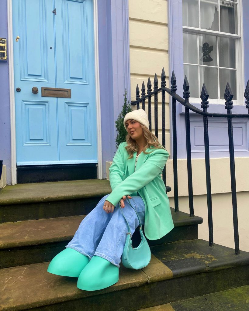 plastic moonboot outfit