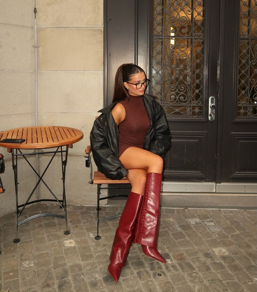 red kneehigh boots outfit