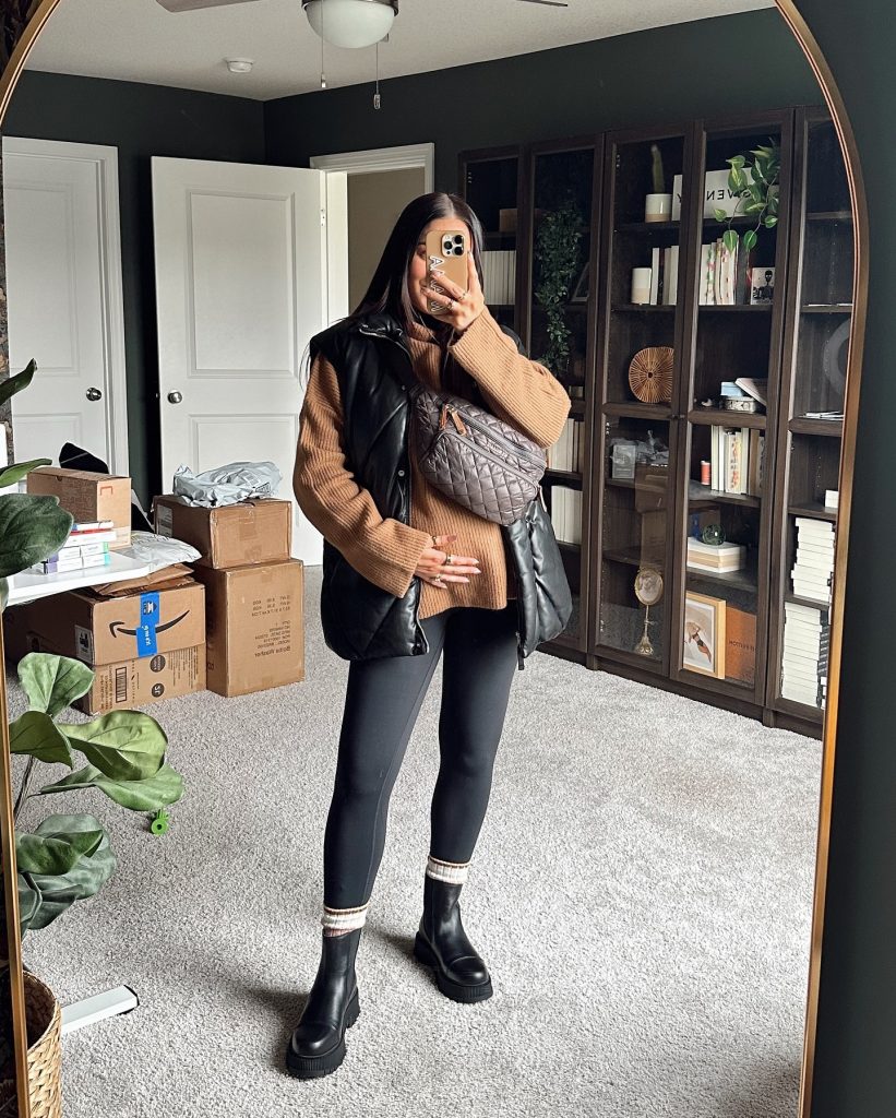 brown maternity legging outfit