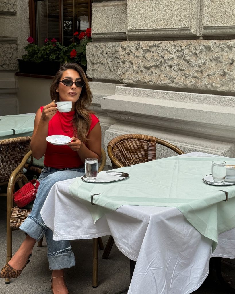red coffee date outfit