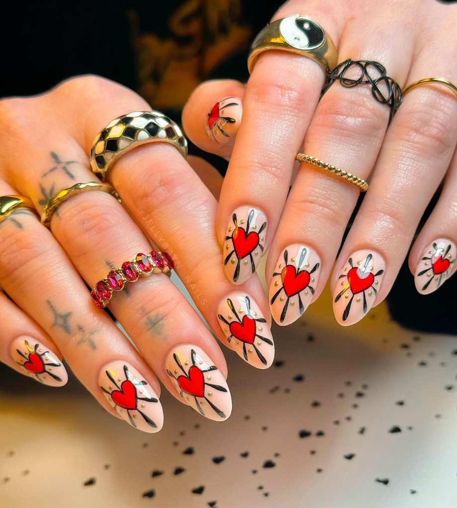 red valentine nails
