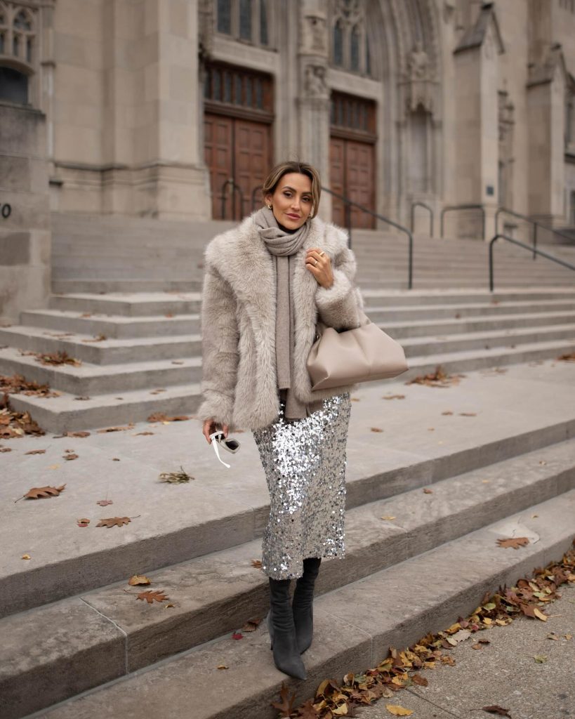 silver christmas sequin skirt