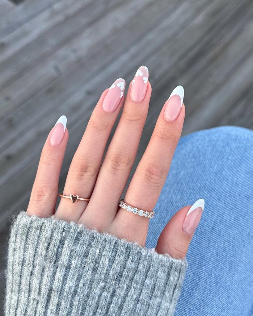 white valentine nails