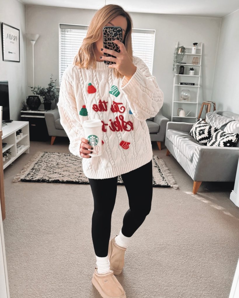 white winter legging outfit