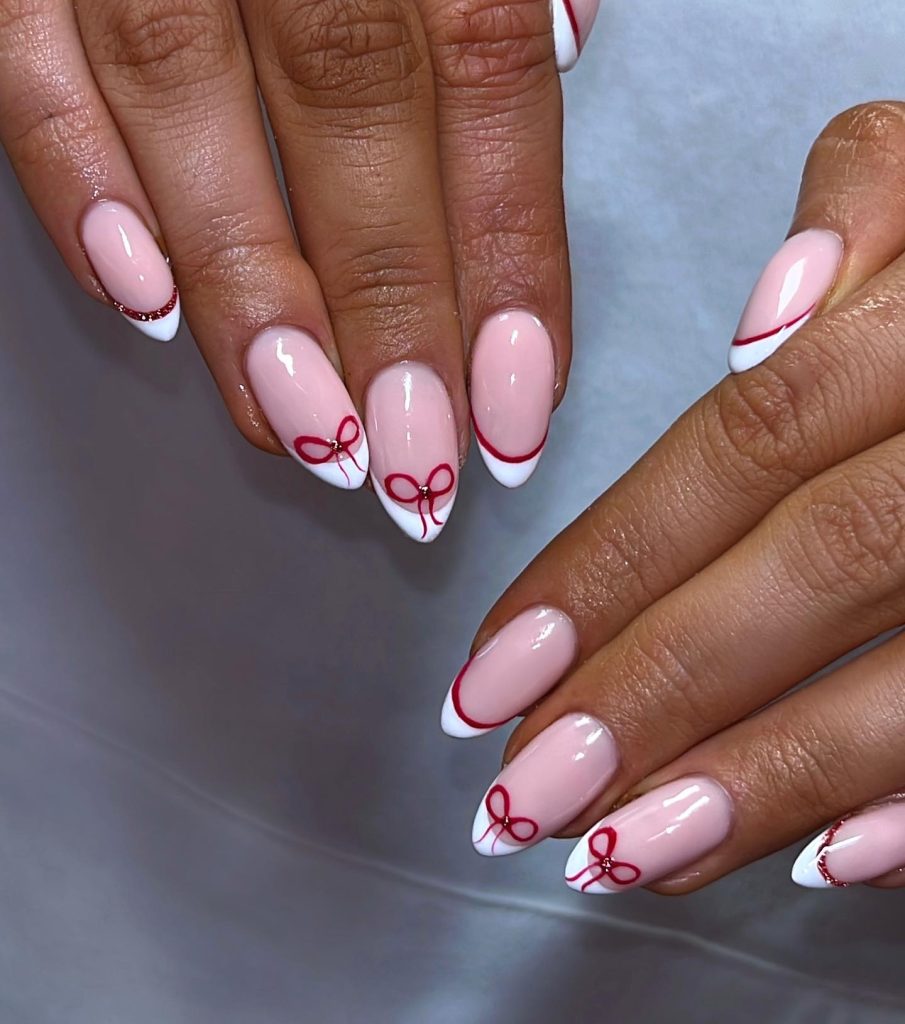 bow pink valentine nails
