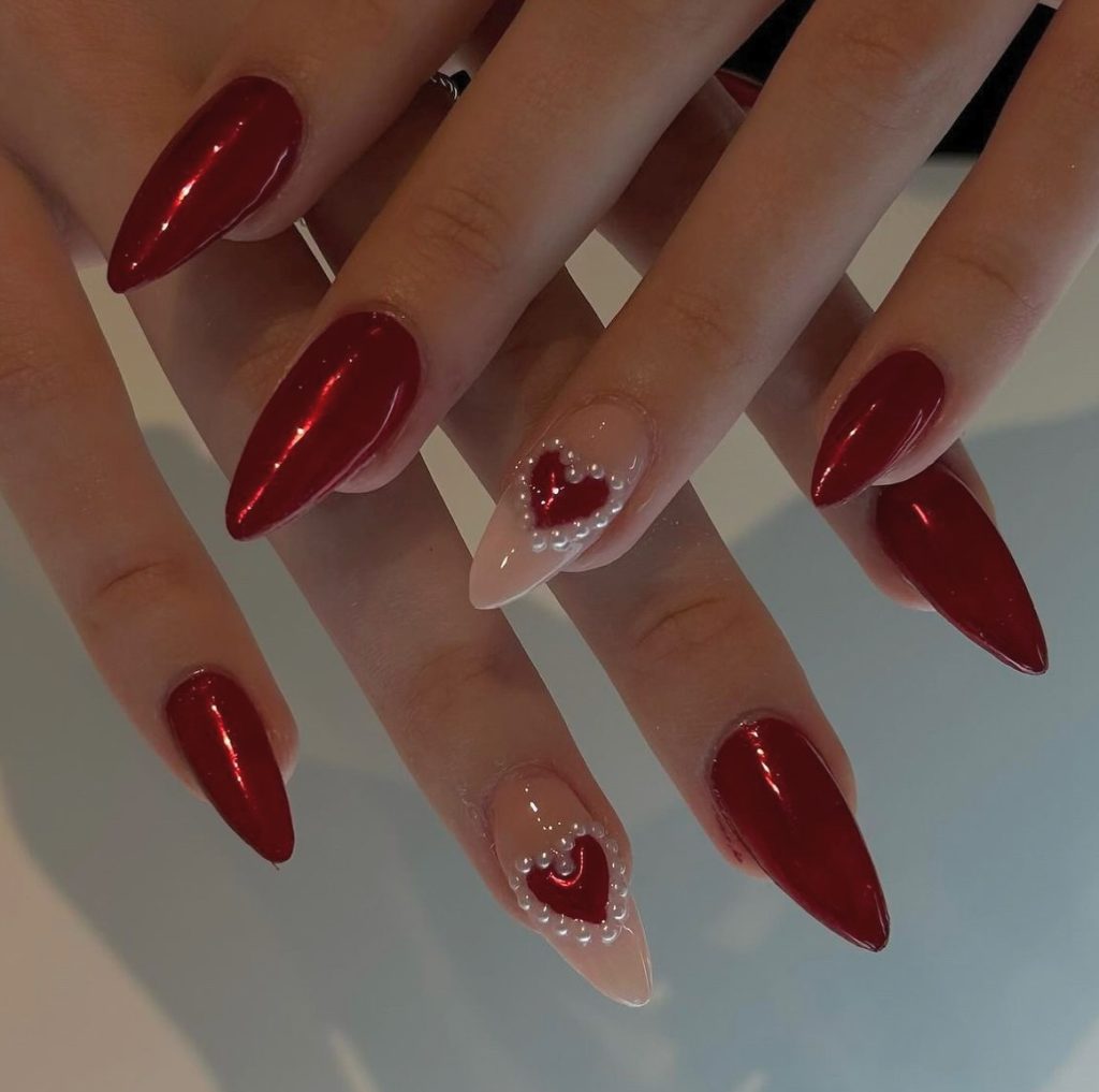 chrome red valentine nails