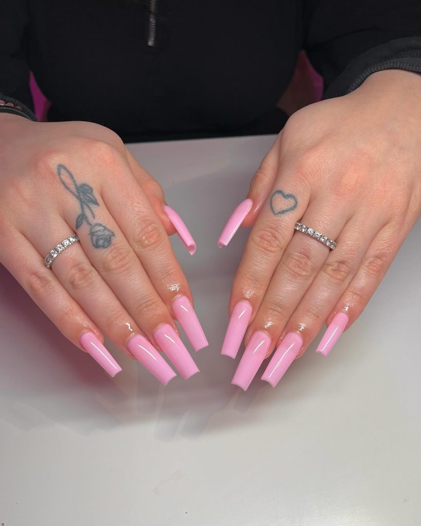 coffin pink valentine nails
