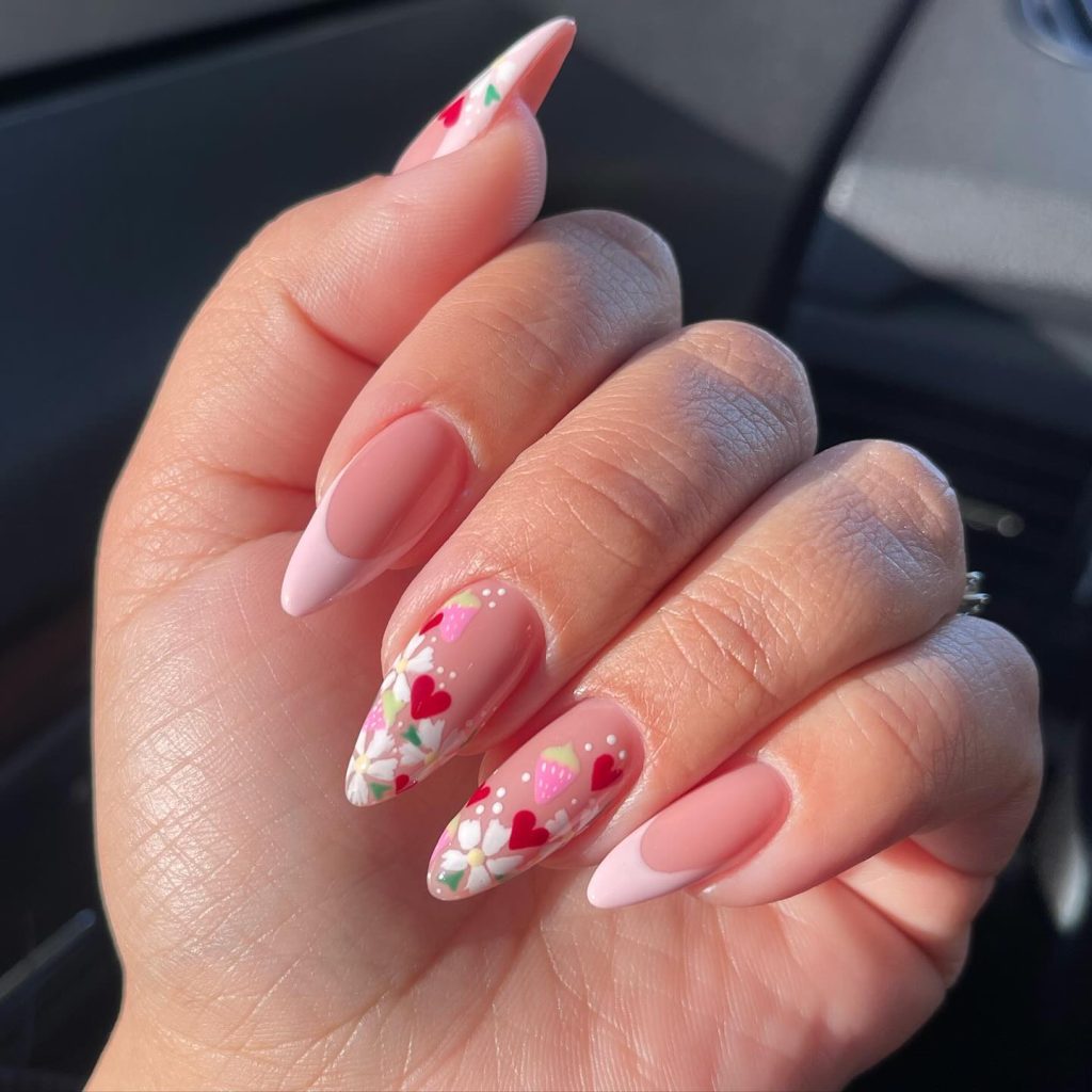 floral pink valentine nails