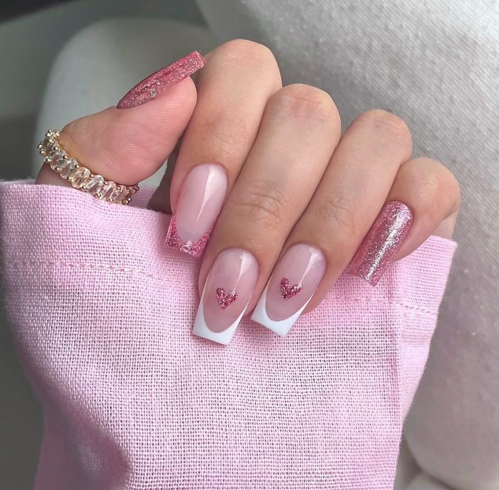 glittery pink valentine nails