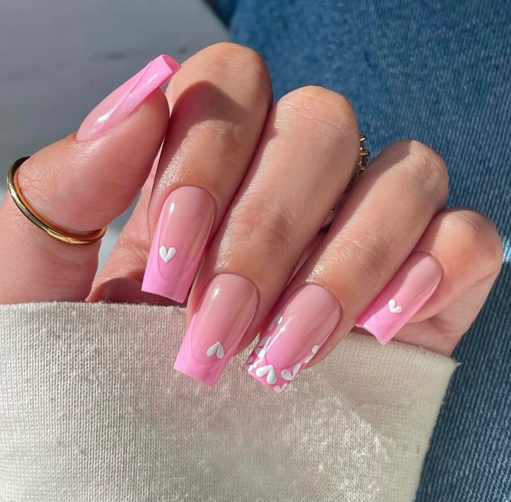 heart pink valentine nails