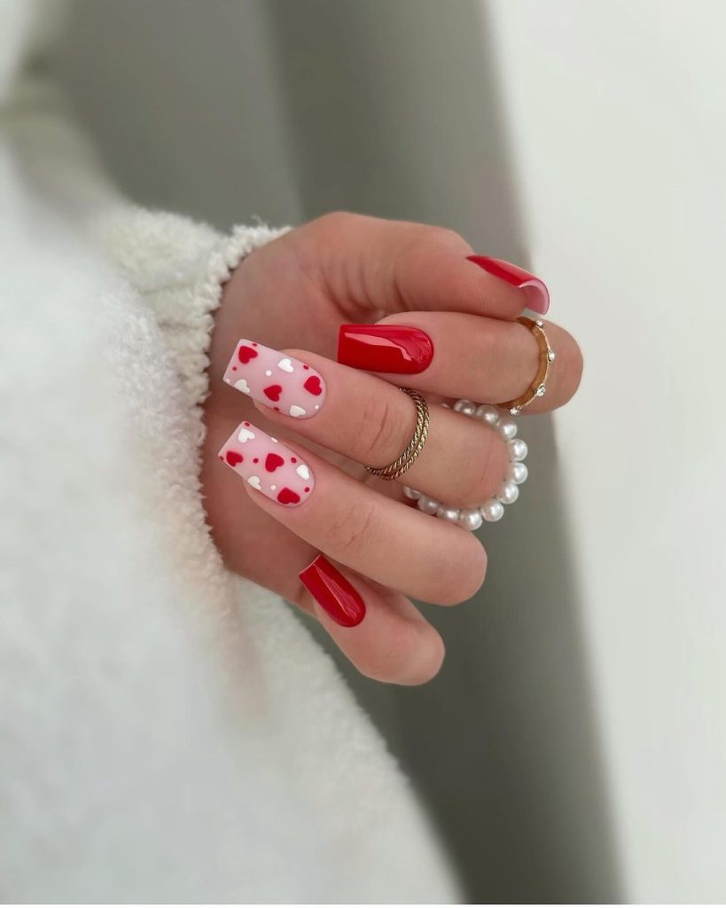 heart red valentine nails