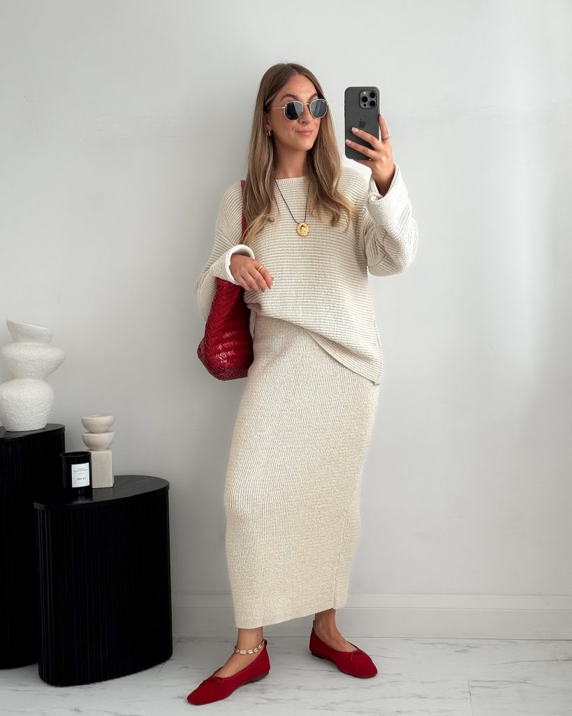 red ballet shoe outfit
