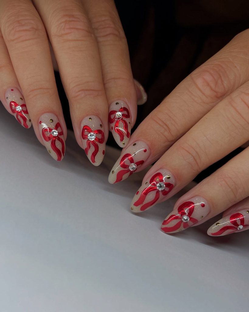 ribbon redvalentine nails