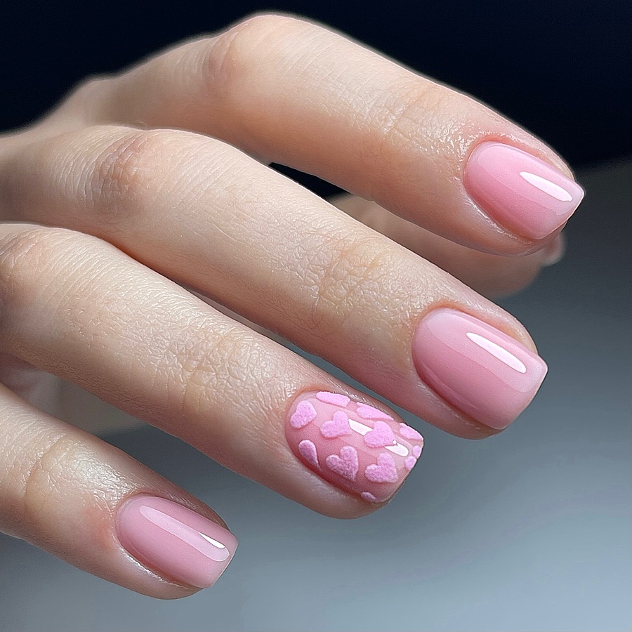 short pink valentine nails
