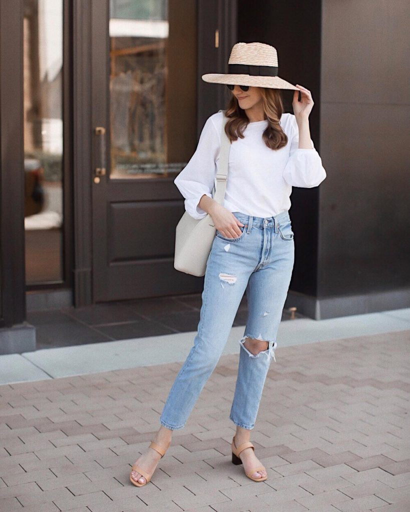 amazing light wash jean outfit