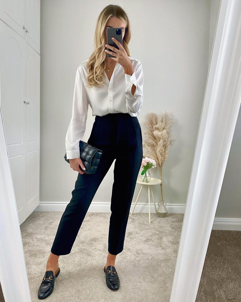 chic loafers office outfit