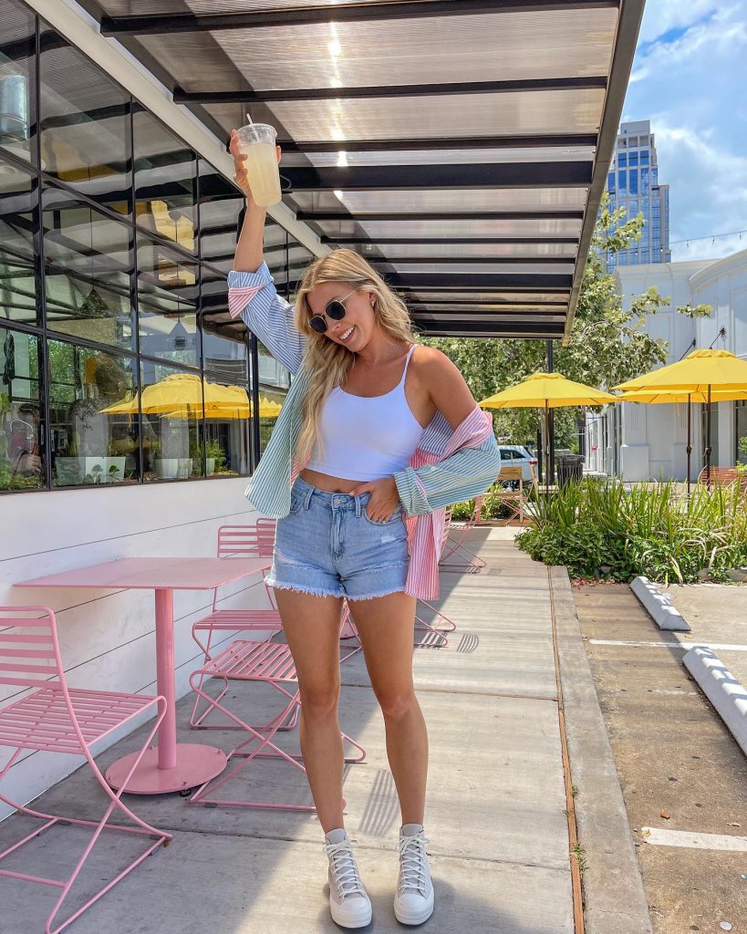 cool everyday tshirt denim short outfit