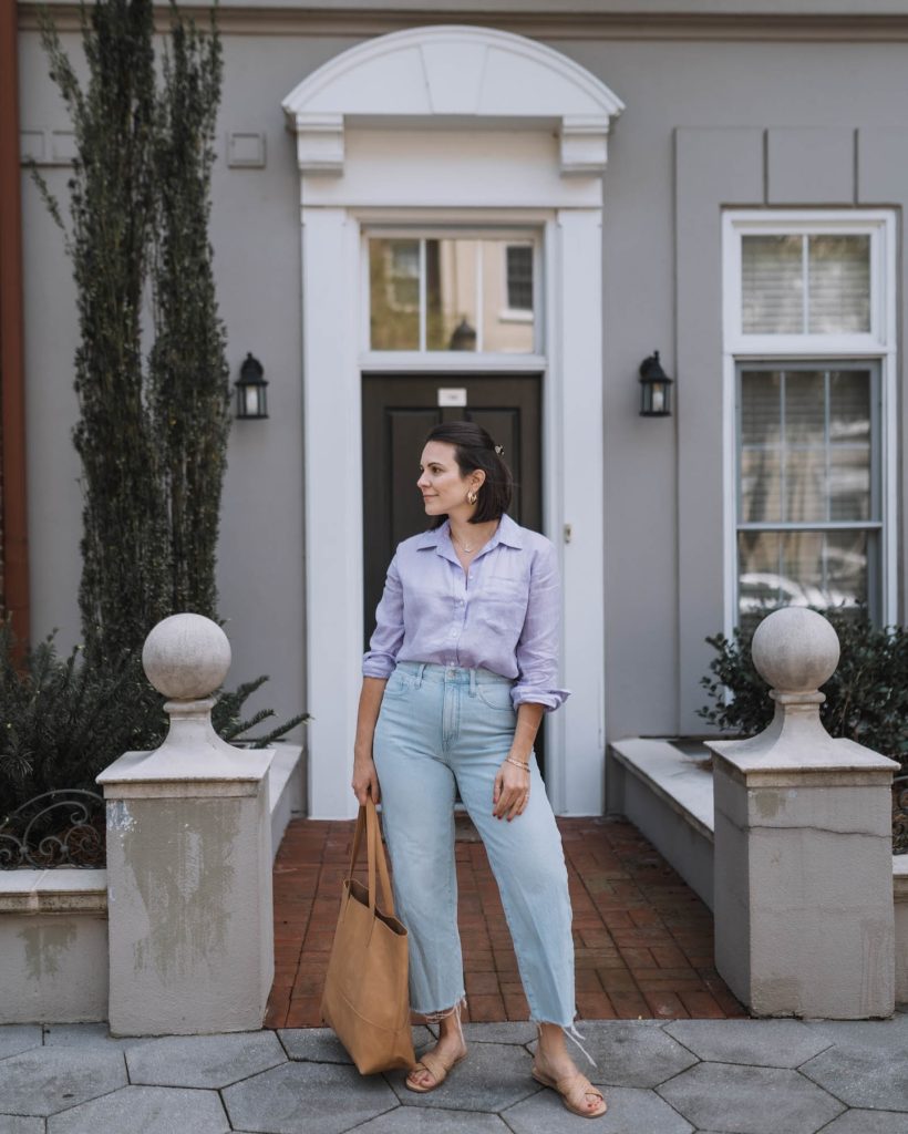 cool light wash jean outfit