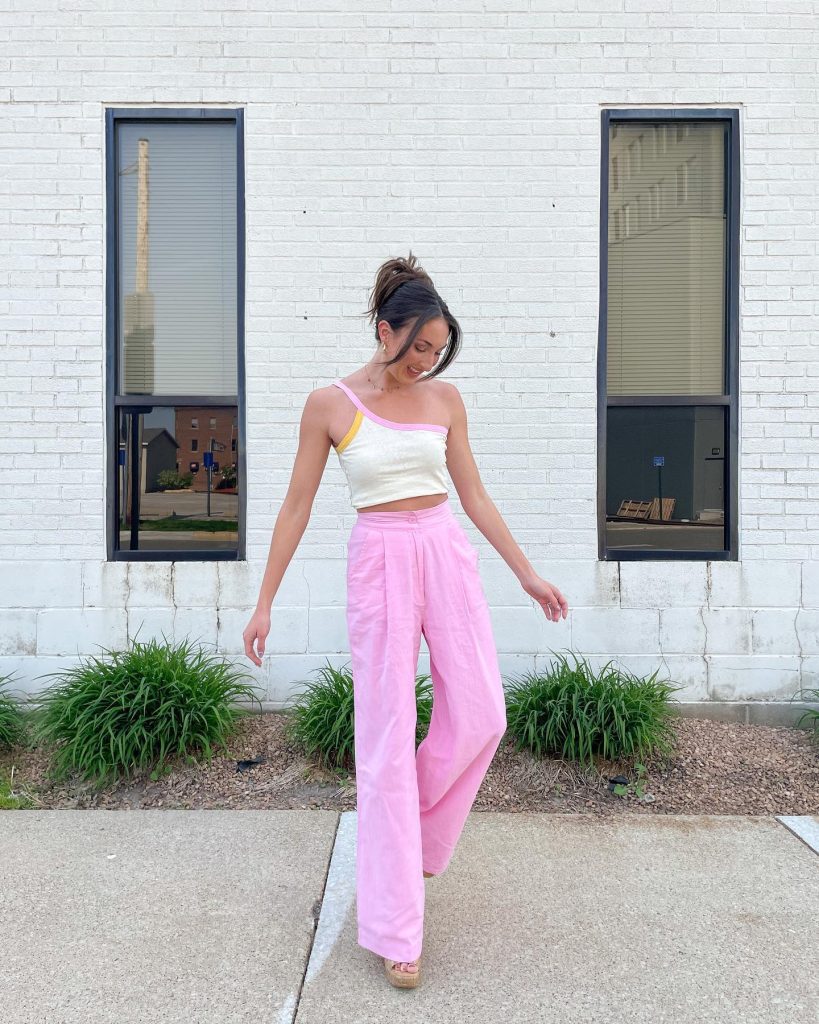 pink linen pant outfit