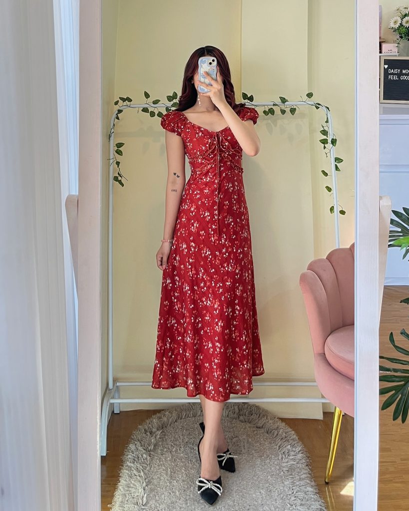 floral cherry red outfit